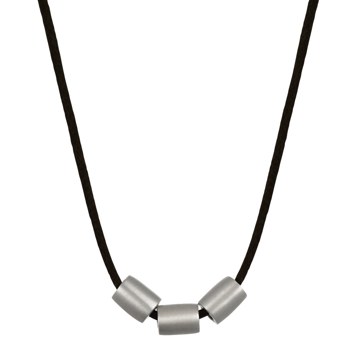 Men's Sterling Silver Simple 3 Bead Pendant on Black Cord - Me&Ro
