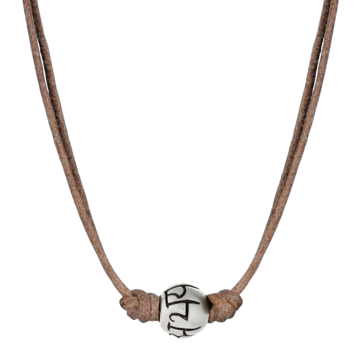 Men&#39;s Sterling Silver &#39;Fearlessness&#39; Bead Necklace on Natural Cord