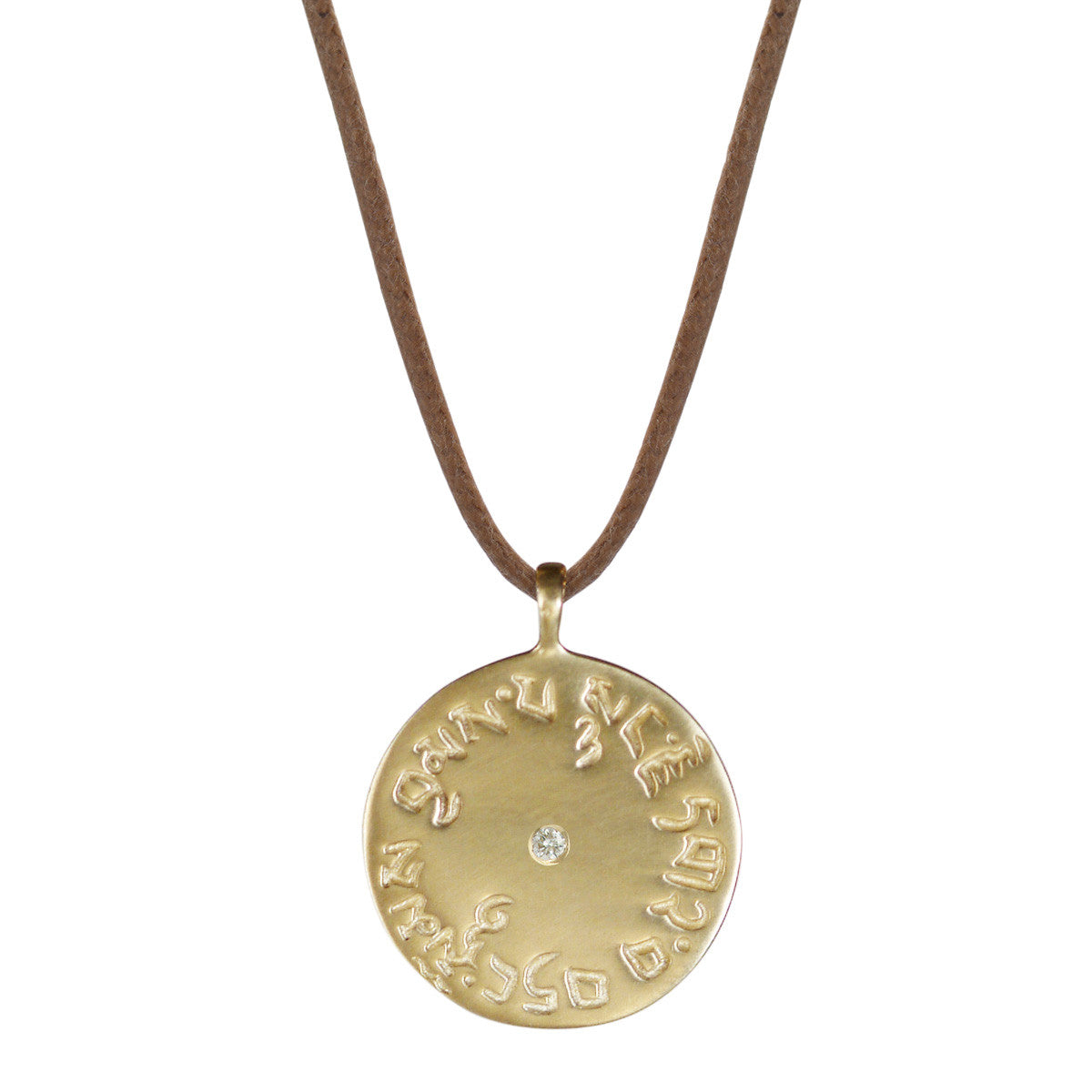 Men's 10K Gold Four Immeasurables Medallion Pendant with Diamond on Cord