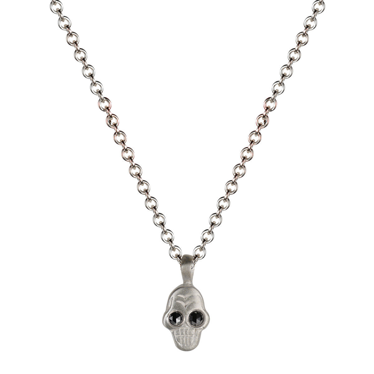 Sterling Silver Tiny Skull Pendant with Black Diamond Eyes