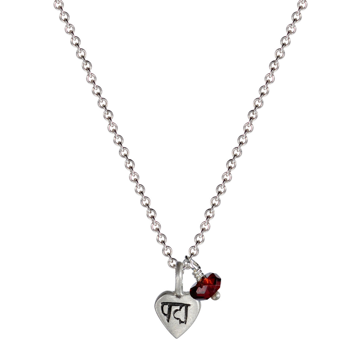 Sterling Silver Tiny Lotus Heart Pendant with Garnet Bead
