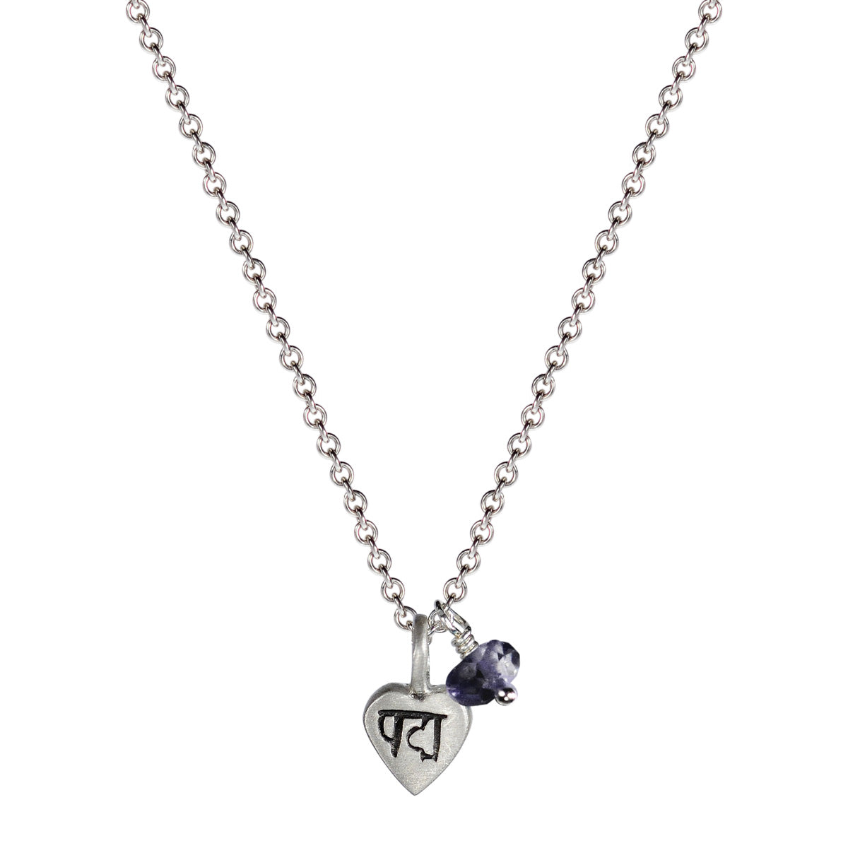 Sterling Silver Tiny Lotus Heart Pendant with Iolite Bead