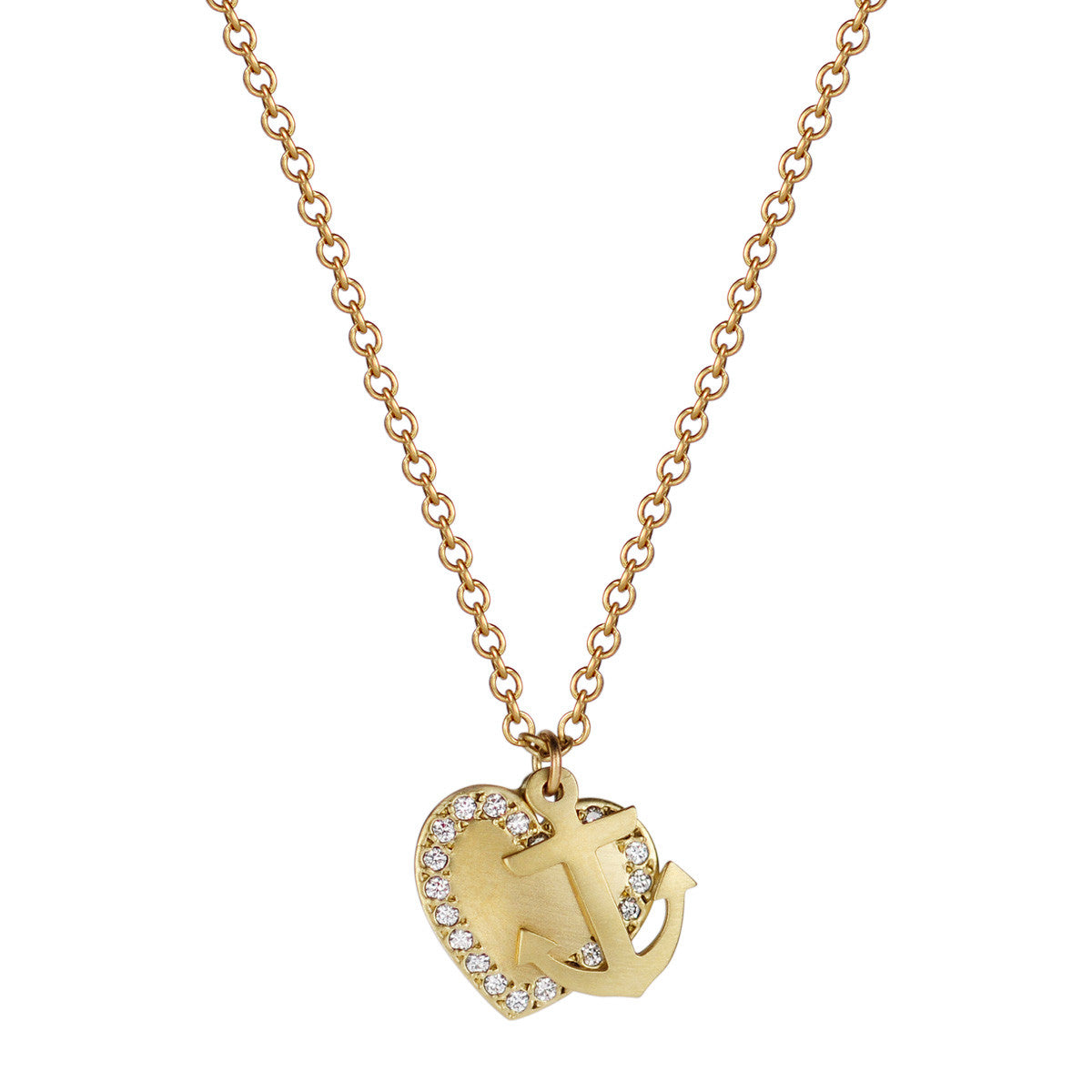 18K Gold New York Presbyterian Heart and Anchor Pendant with Diamonds