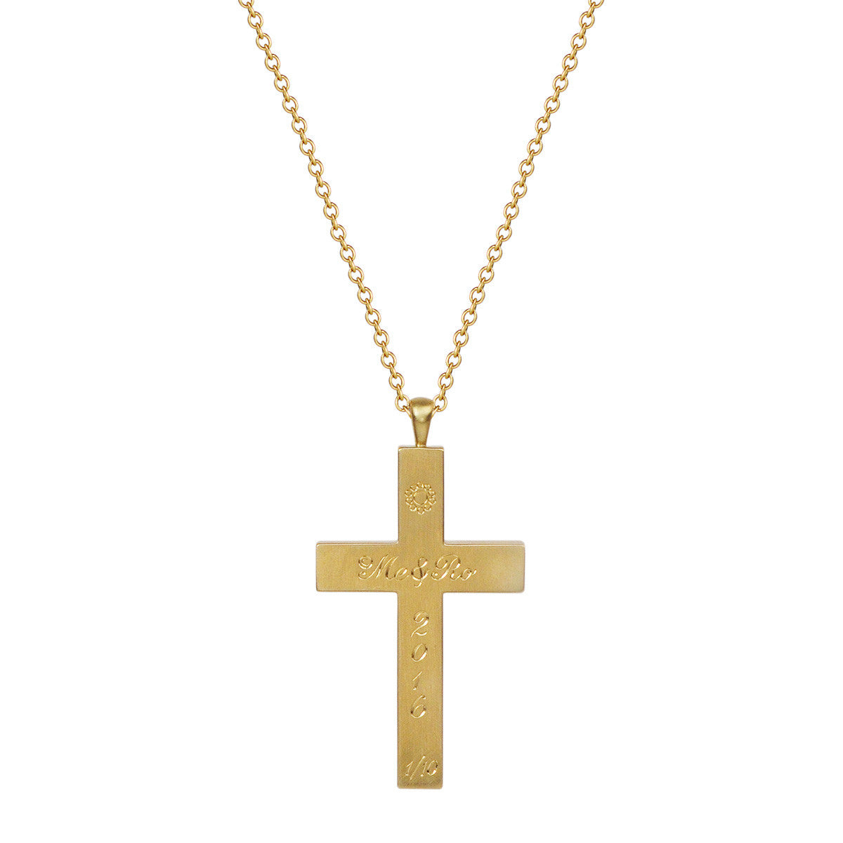 18K Gold Ebony Cross Pendant with Inlaid Gold Flowers and Diamonds