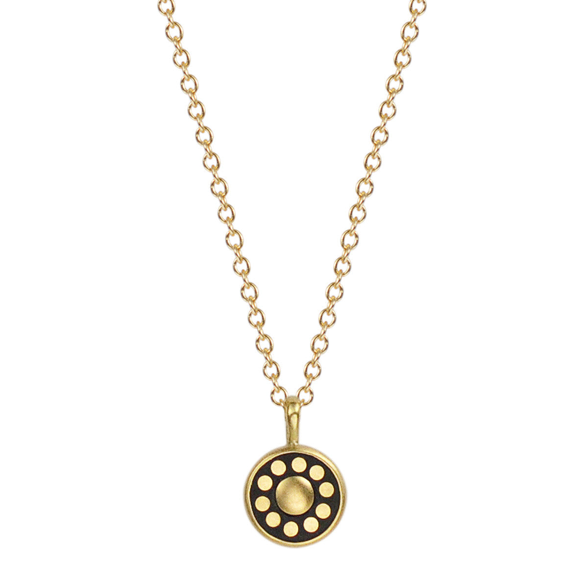 18K Gold Tiny Ebony Flower Disc Pendant