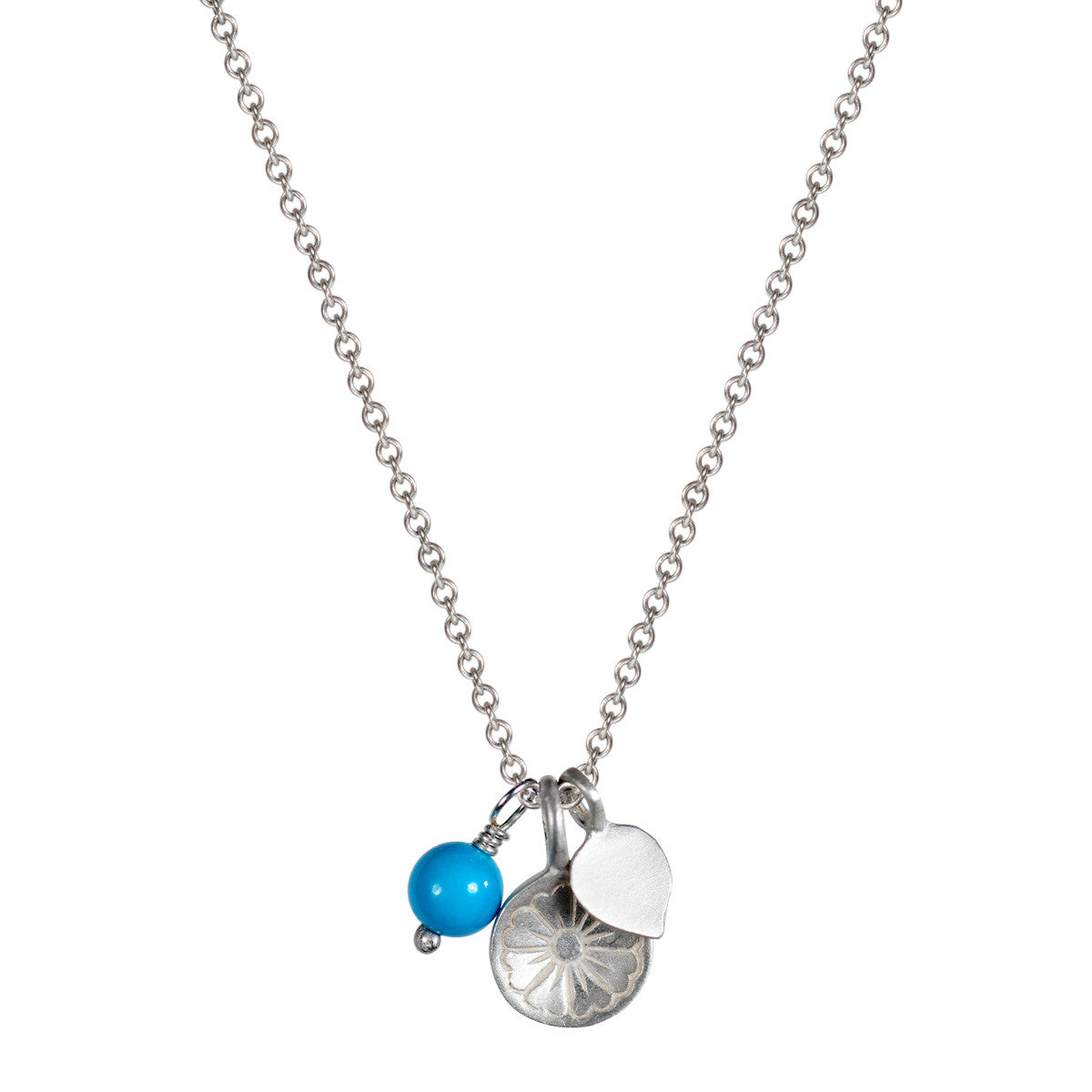 Sterling Silver Flower Trinket with Turquoise Bead Pendant