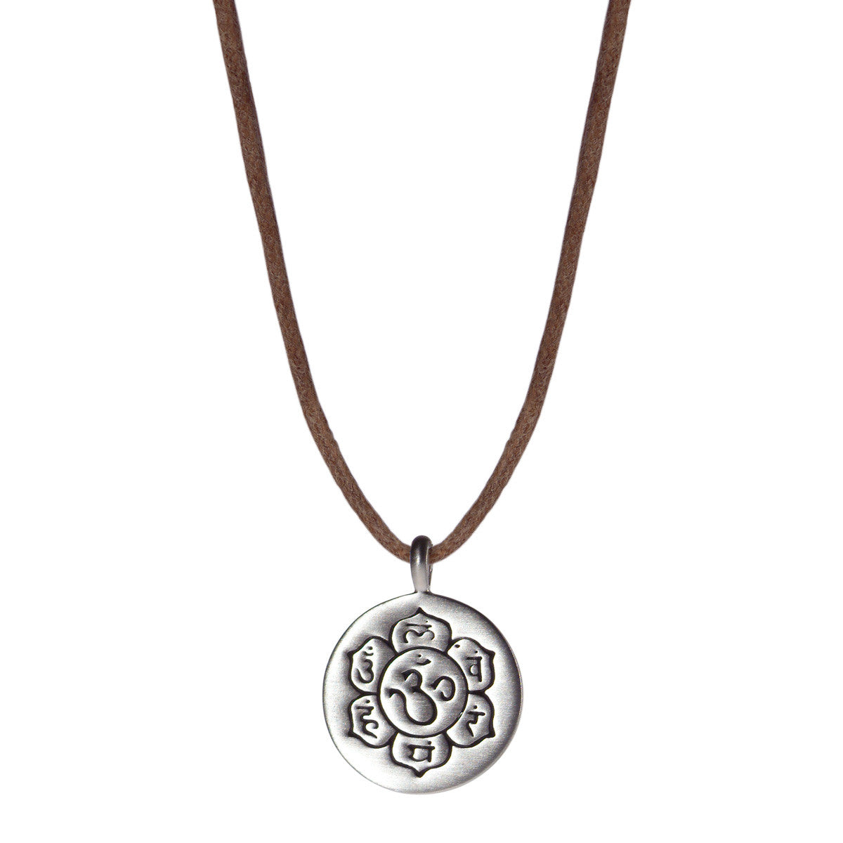 Sterling Silver Small Chakra Flower Pendant on Natural Cord