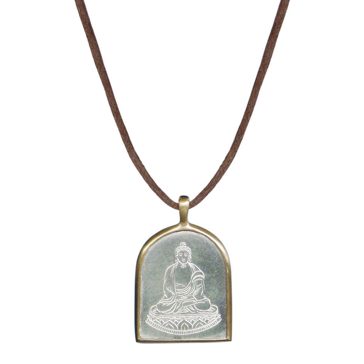 Sterling Silver &amp; 10K Gold Buddha Pendant on Natural Cord
