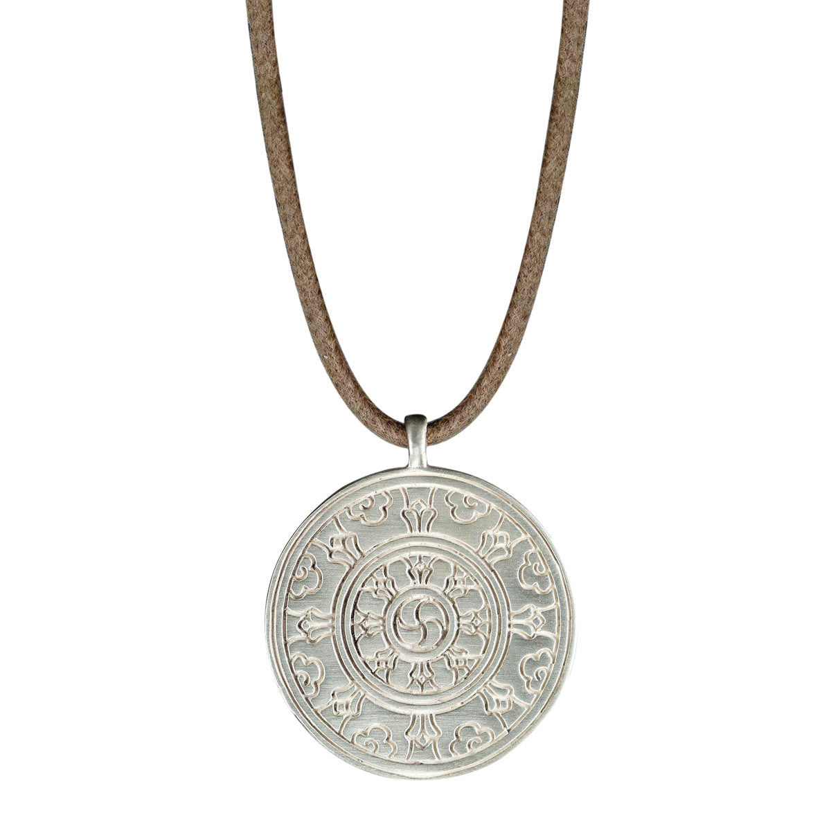 Men's Sterling Silver Wheel of Transformation Pendant on Natural Cord
