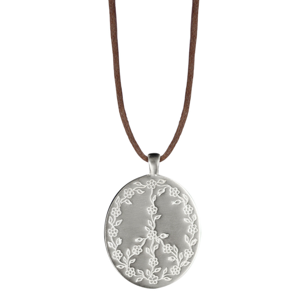 Sterling Silver Peace Symbol Pendant on Natural Cord