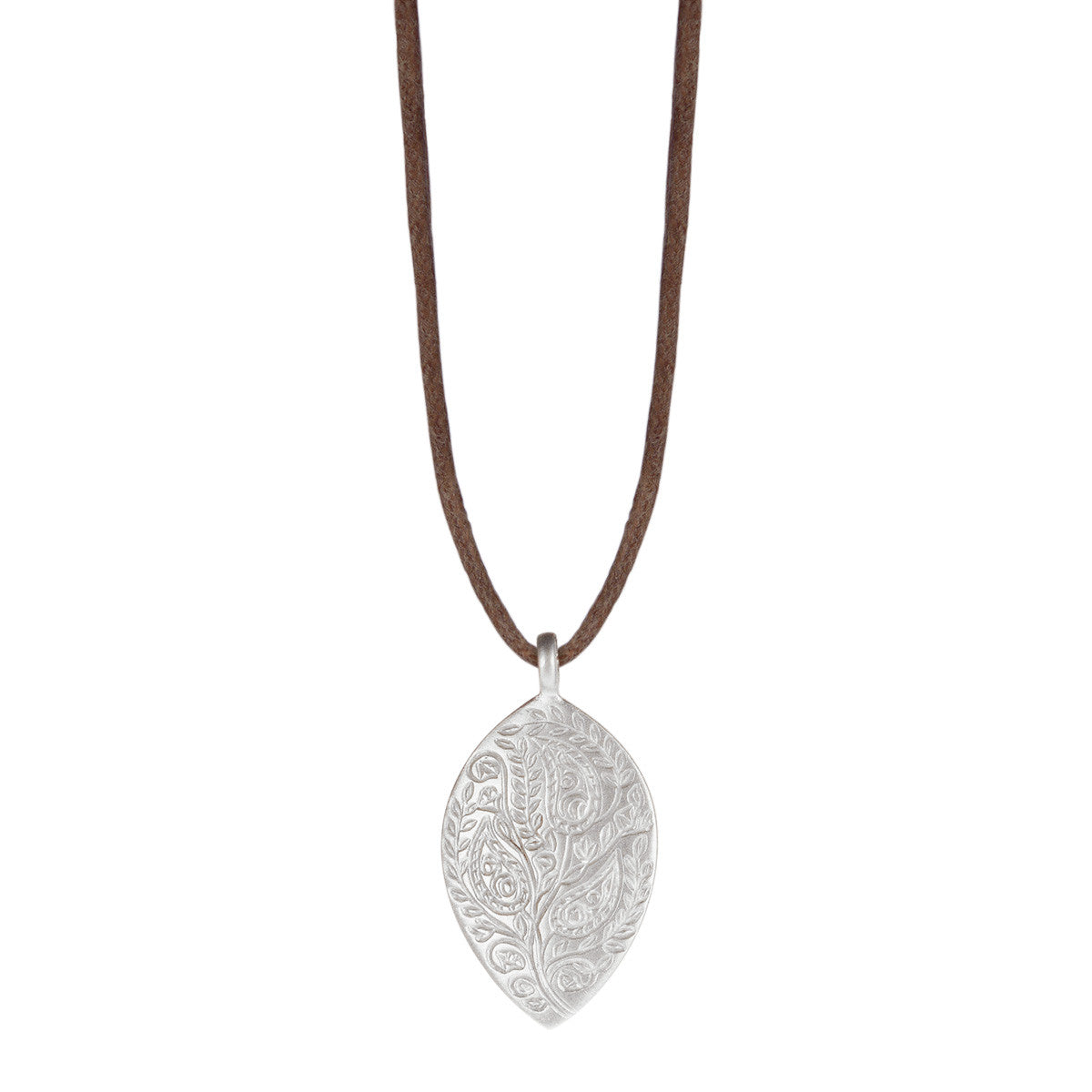Sterling Silver Medium Paisley Pendant on Natural Cord