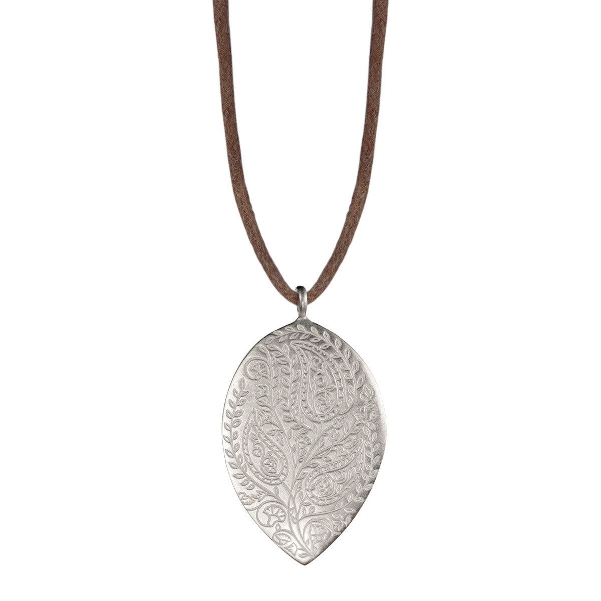 Sterling Silver Large Paisley Pendant on Natural Cord