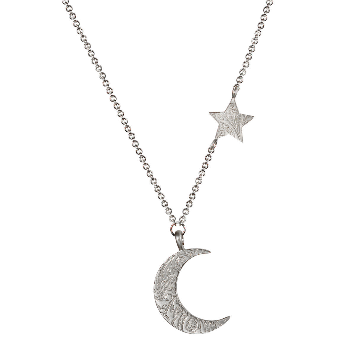 Sterling Silver Small Paisley Moon and Star Pendant