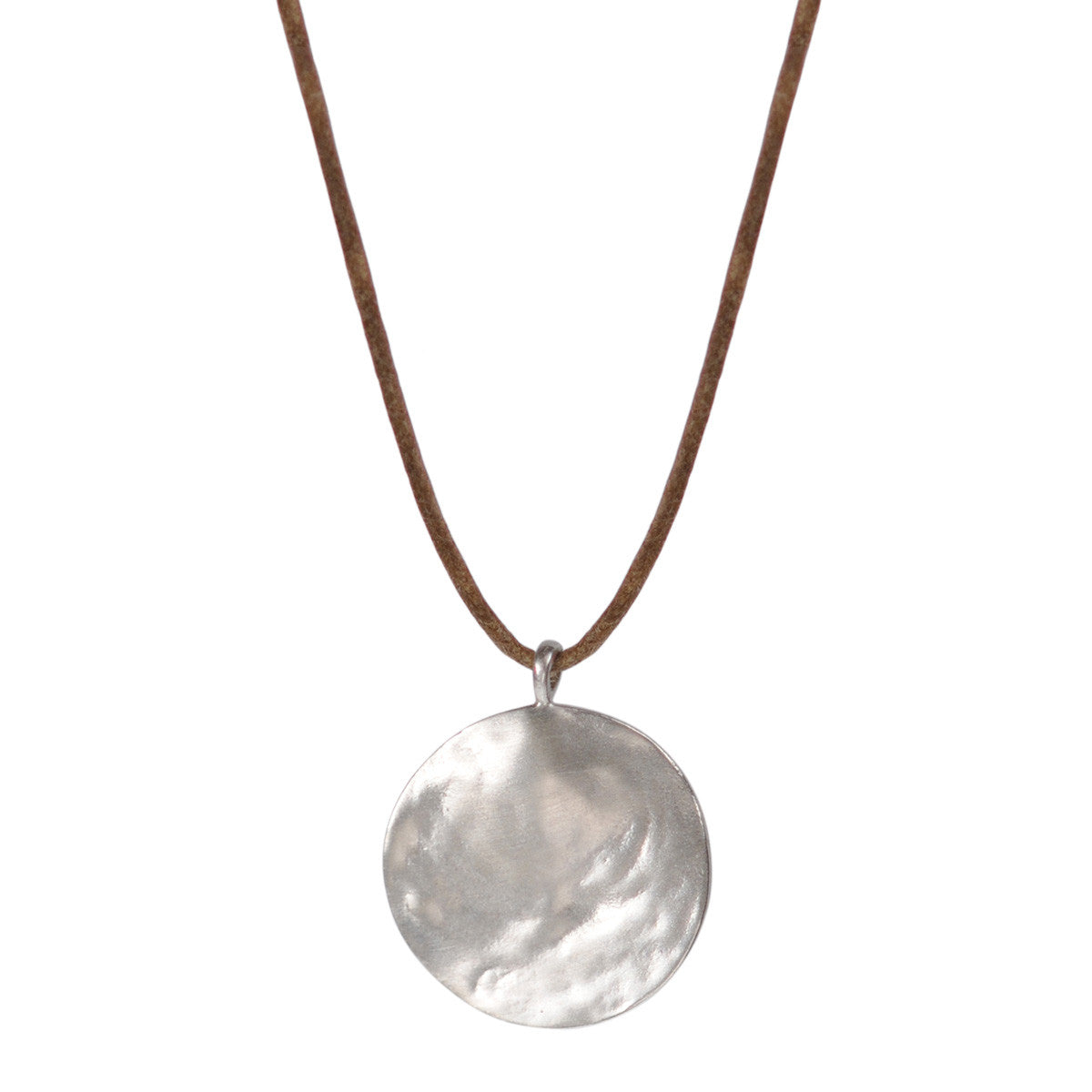 Sterling Silver Medium Shell Disc Pendant on Natural Cord