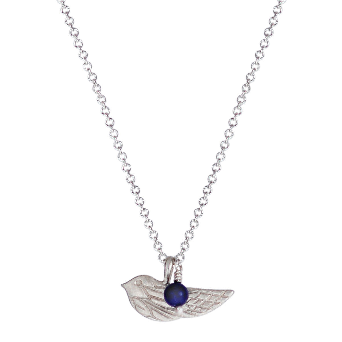 Sterling Silver Engraved Bird Pendant with Lapis Bead