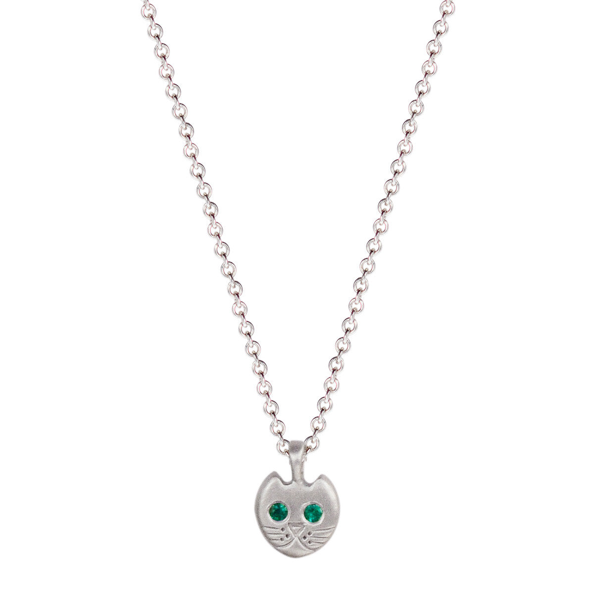 Sterling Silver Tiny Kitten Pendant with Emerald Eyes
