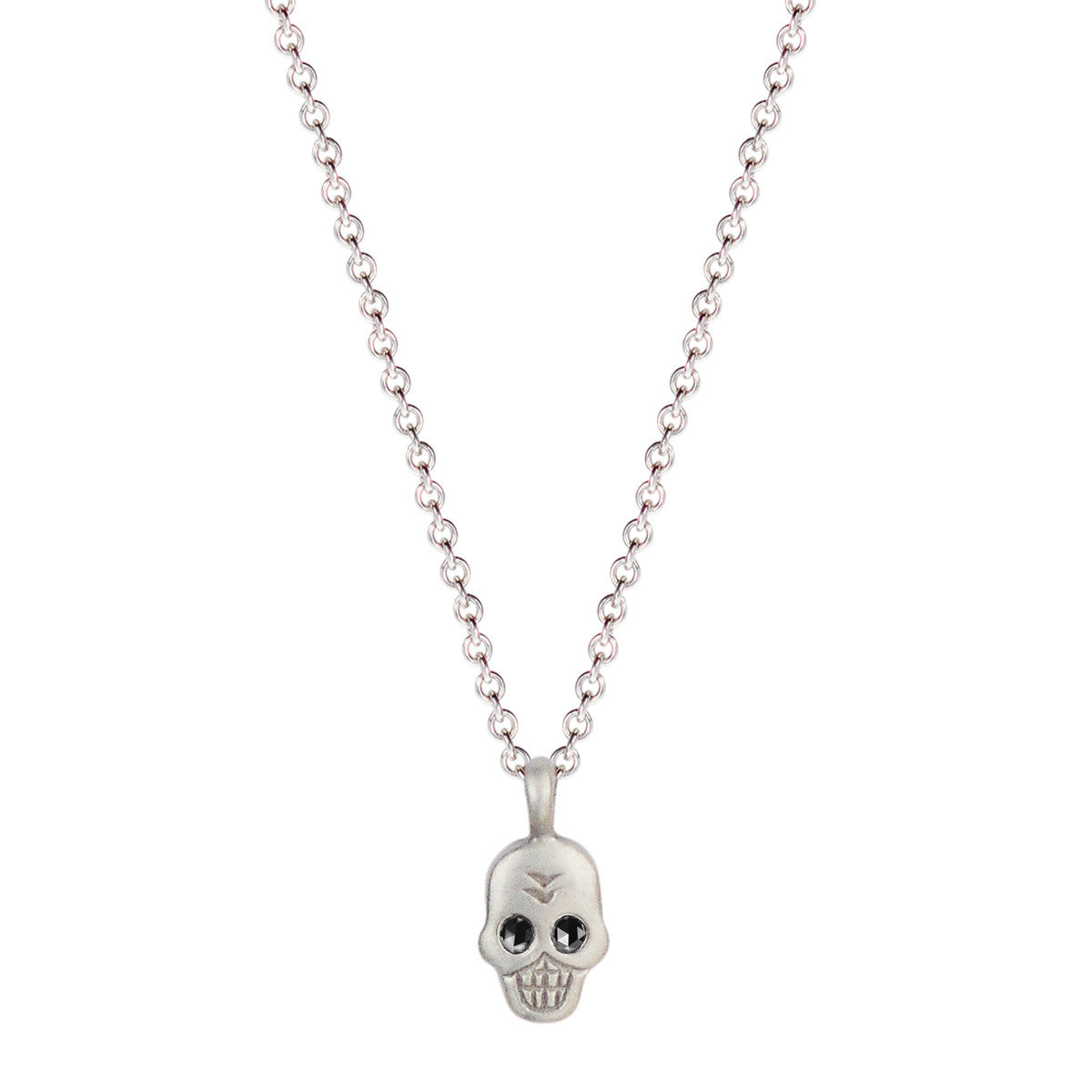 Sterling Silver Mini Skull Pendant with Black Diamond Eyes - Me&Ro