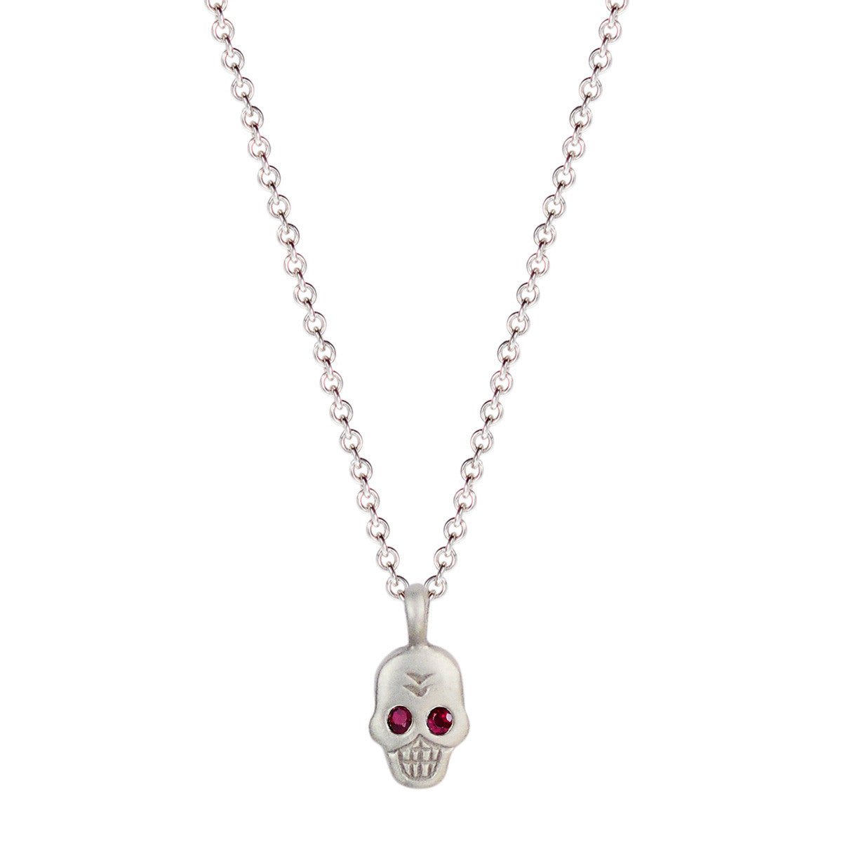 Sterling Silver Mini Skull Pendant with Ruby Eyes