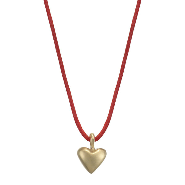 10K Gold Medium Heart Pendant on Red Cord - Me&Ro