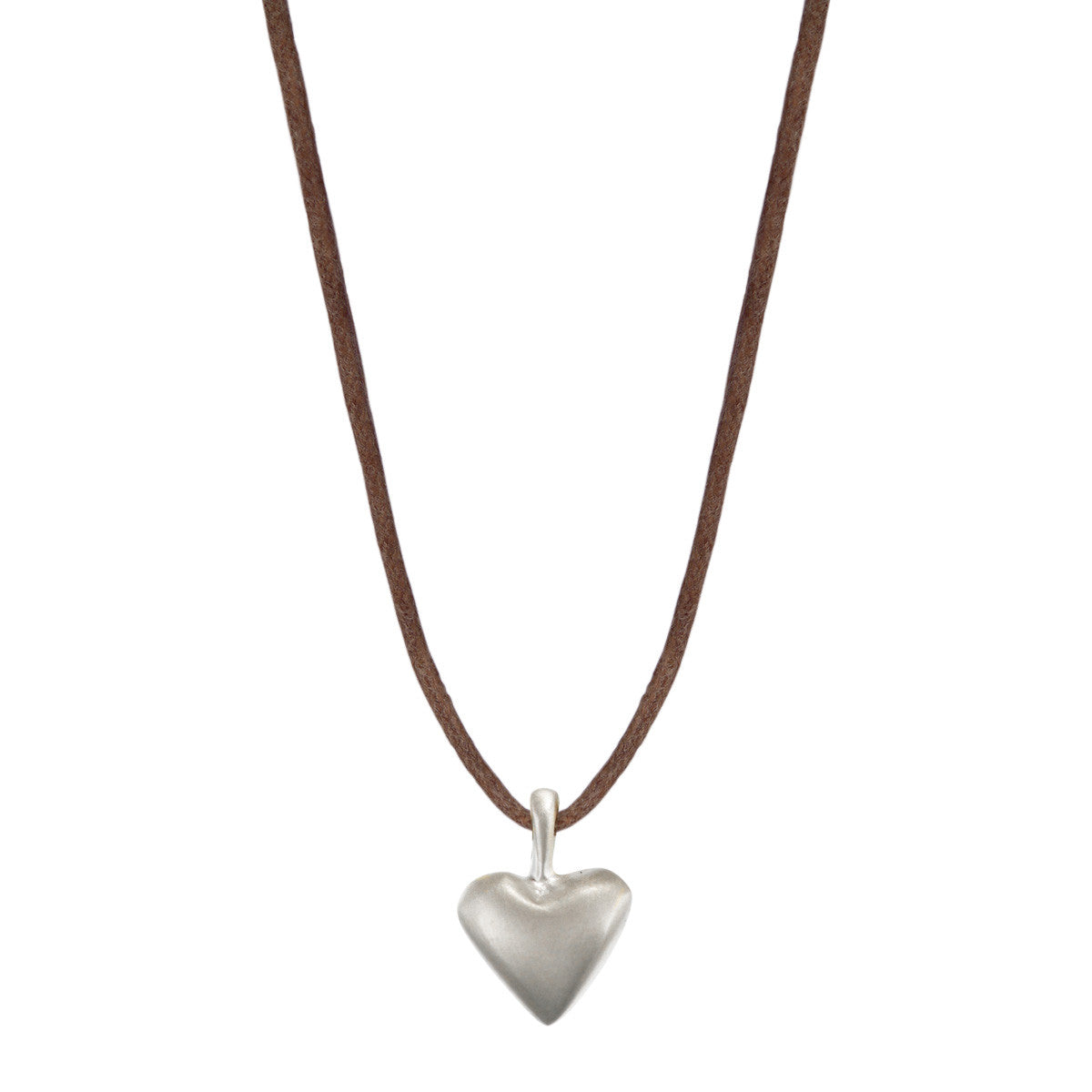 Sterling Silver Medium Heart Pendant on Natural Cord