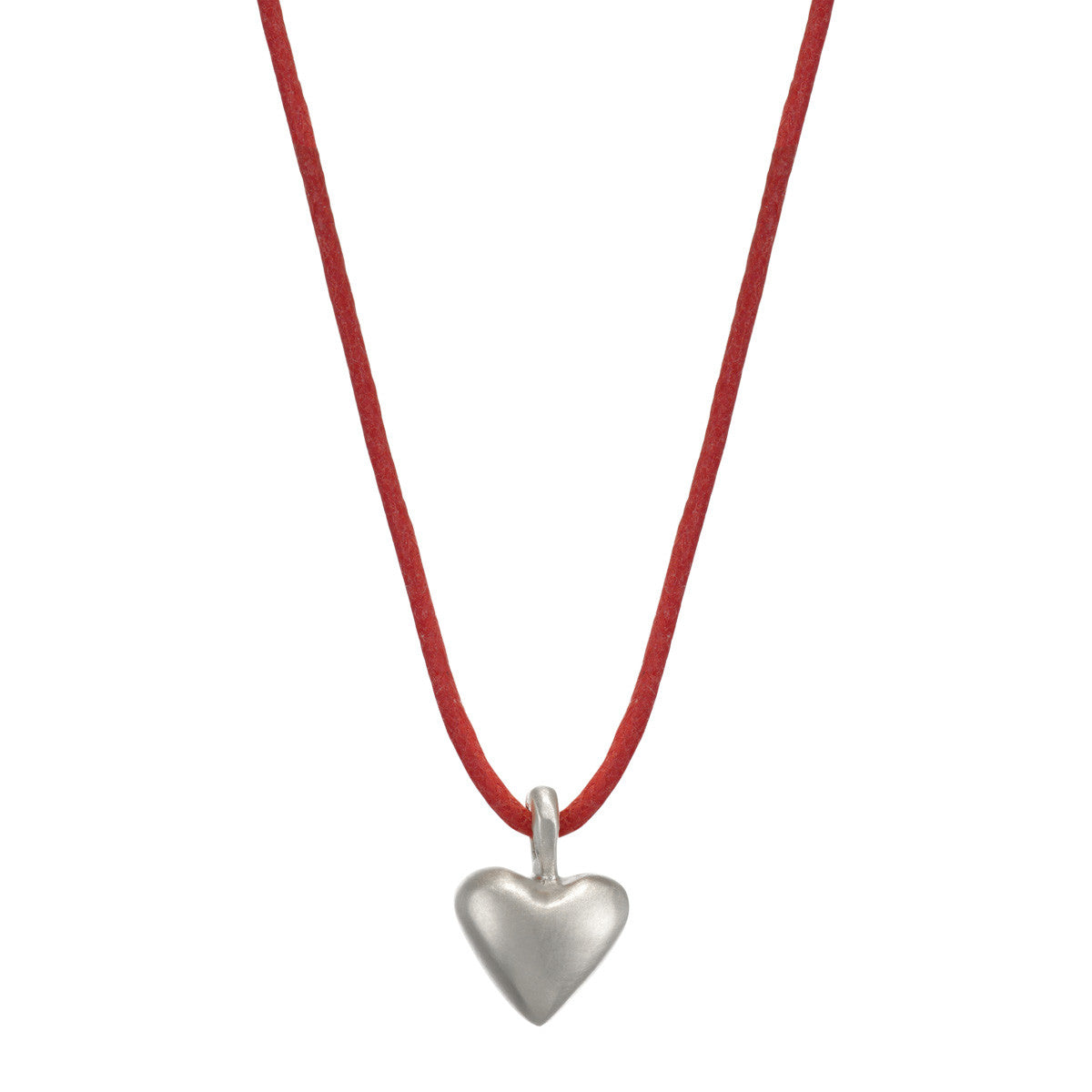 Sterling Silver Medium Heart Pendant on Red Cord