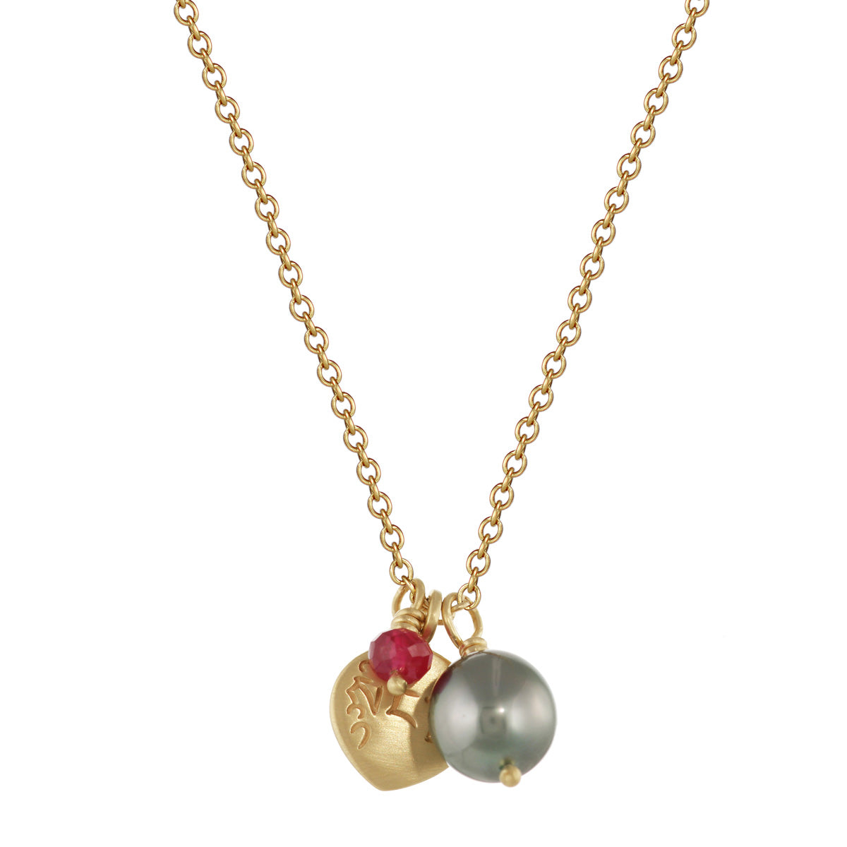 18K Gold Compassion Trinket Pendant with Tahitian Pearl and Ruby