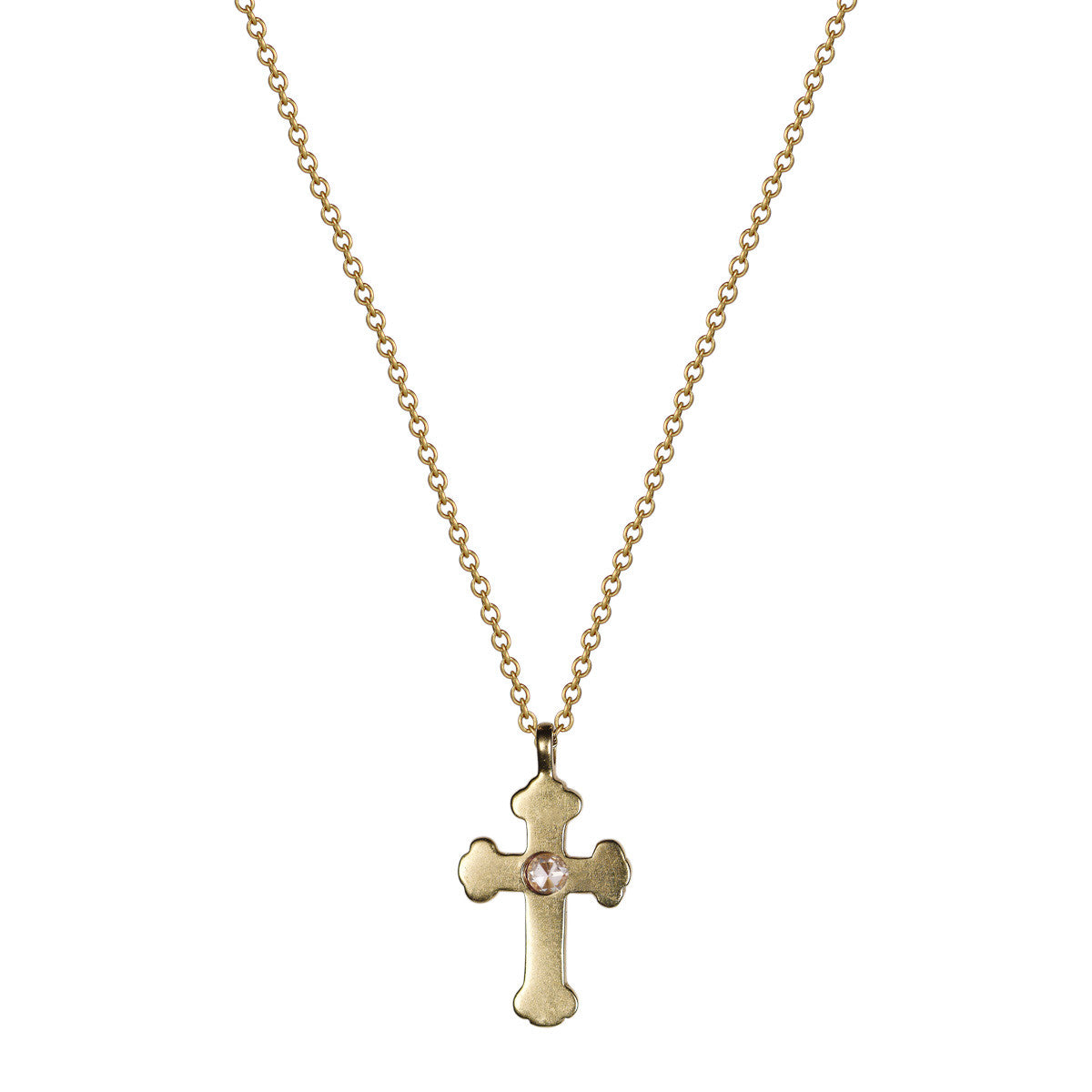 18K Gold Rosary Cross Pendant with Diamond