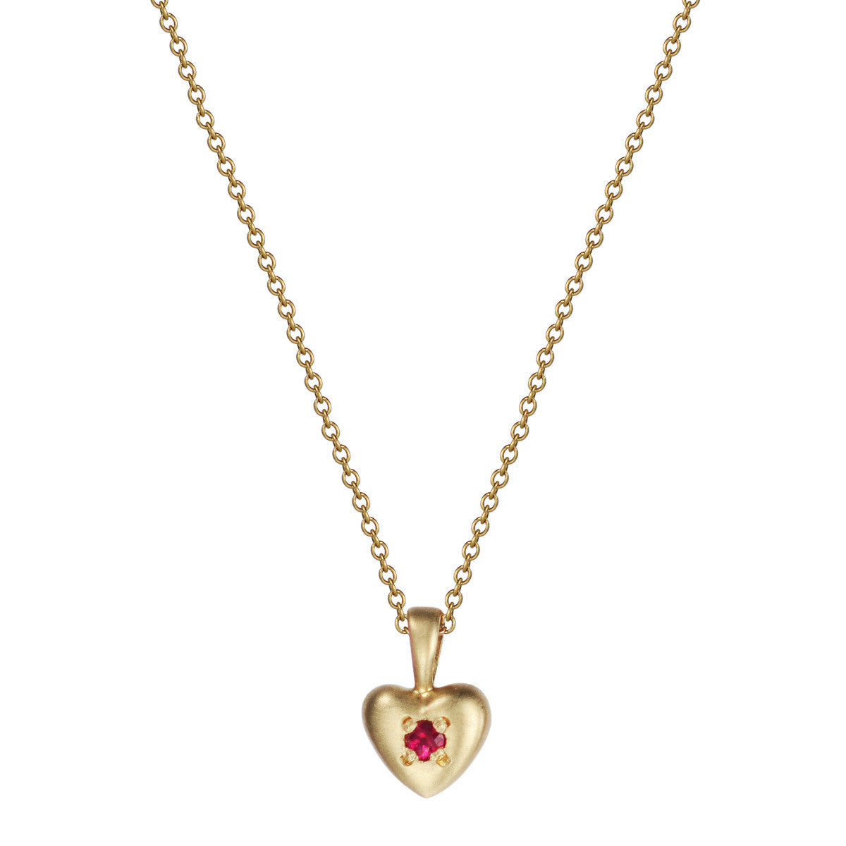 18K Gold Tiny Heart Pendant with Ruby
