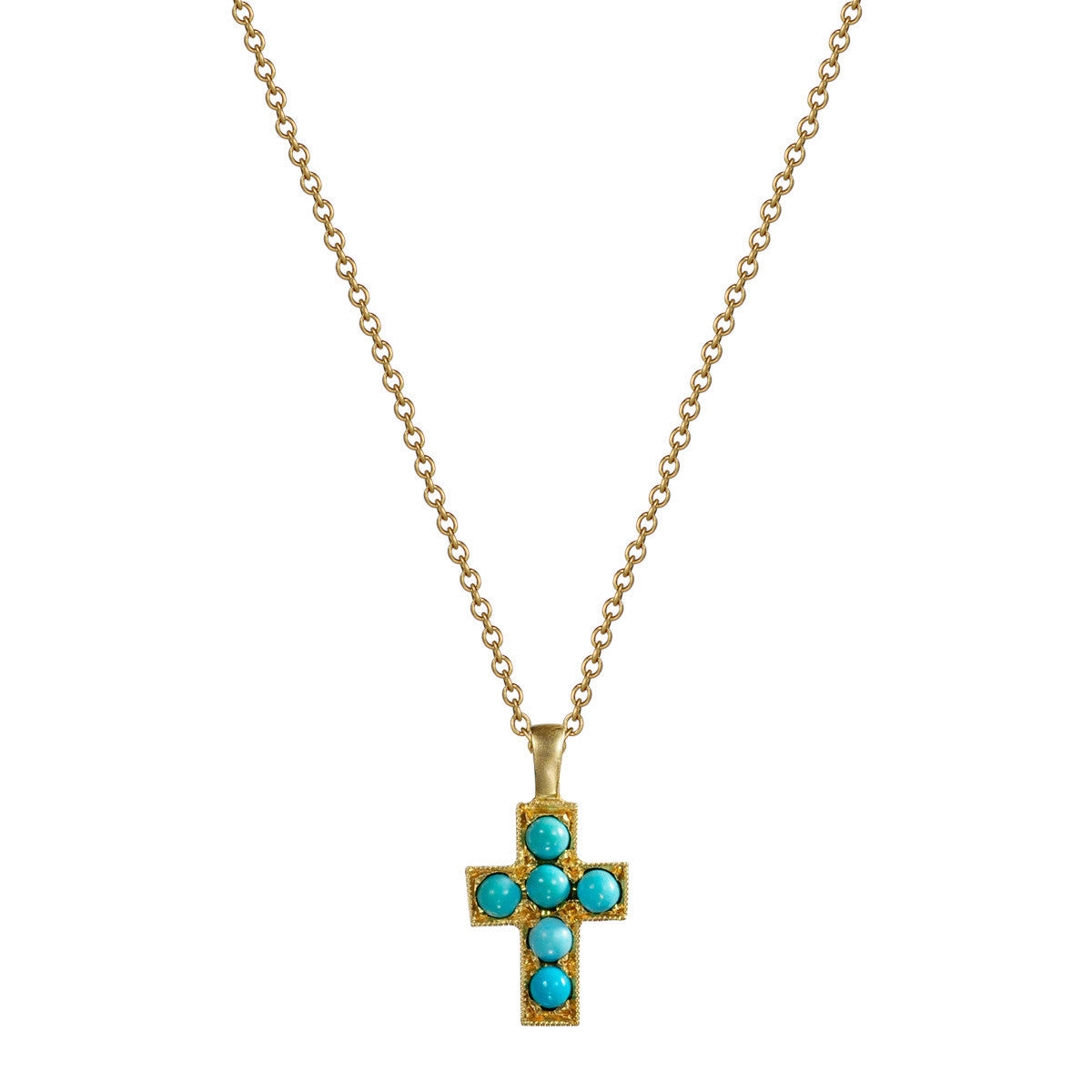 18K Gold Cross Pendant with Turquoise Stones