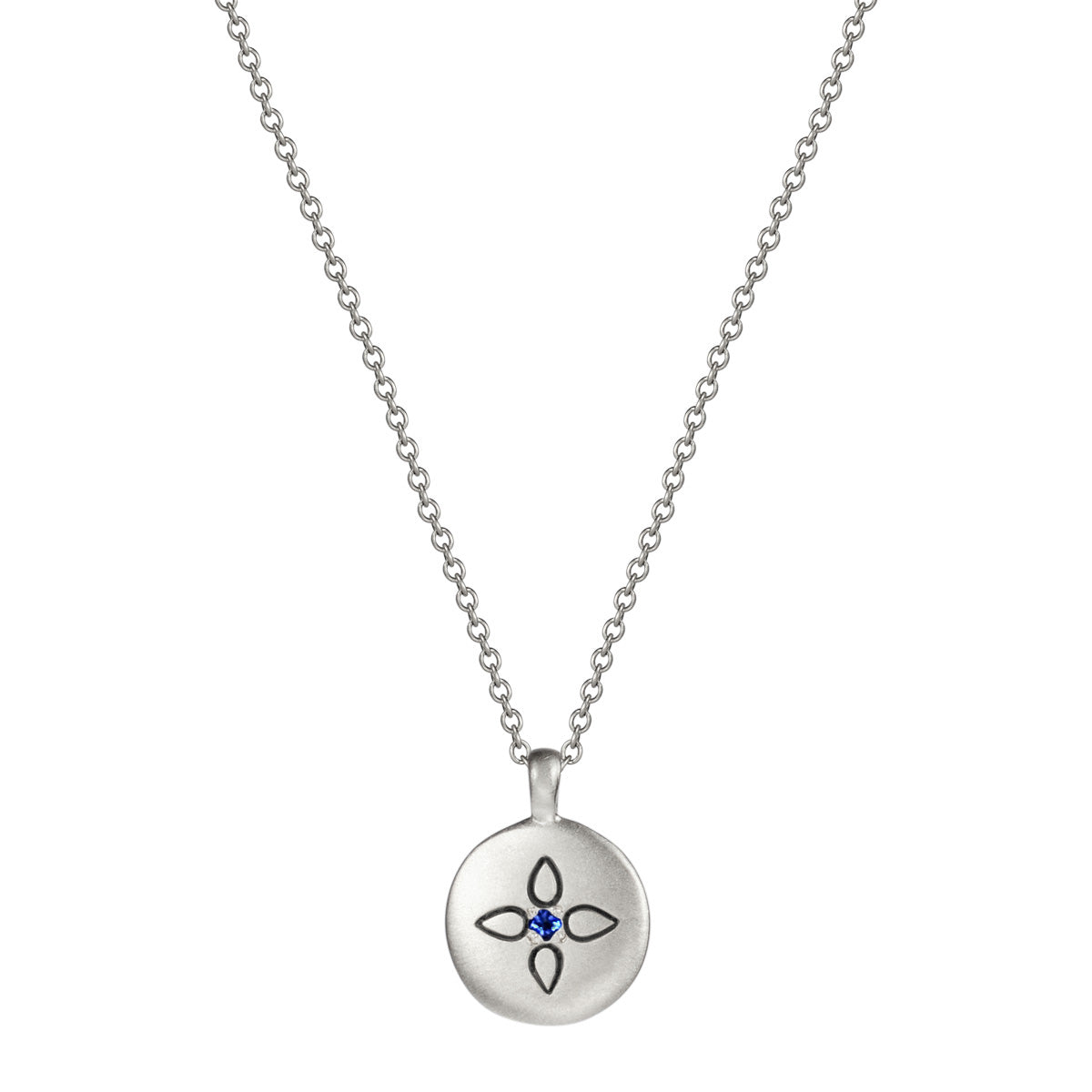 Sterling Silver Lotus Mandala Pendant with Blue Sapphire