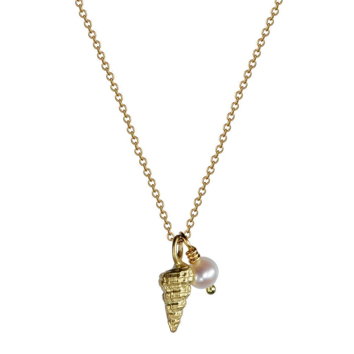 18K Gold Tiny Shell Pendant with Pearl