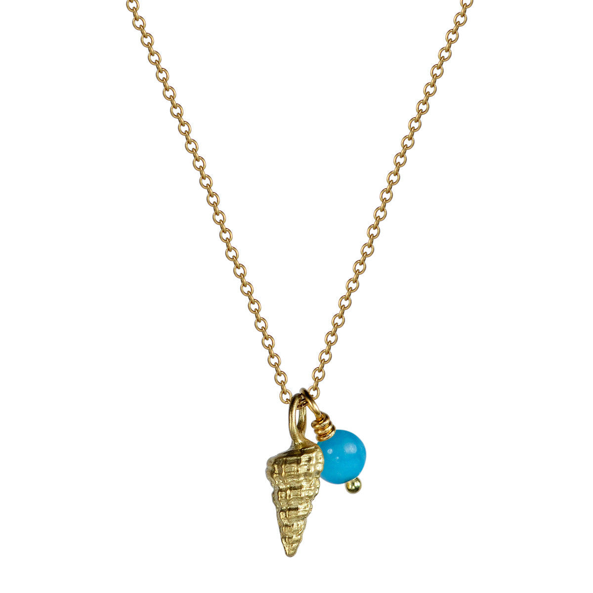 18K Gold Tiny Shell Pendant with Turquoise