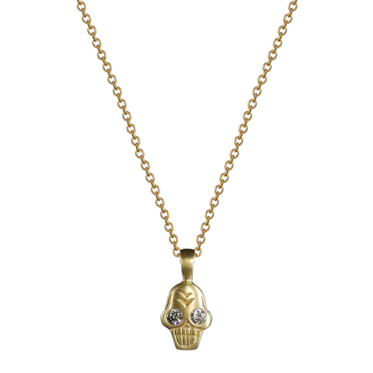 18K Gold Tiny Skull Charm Pendant with Diamonds