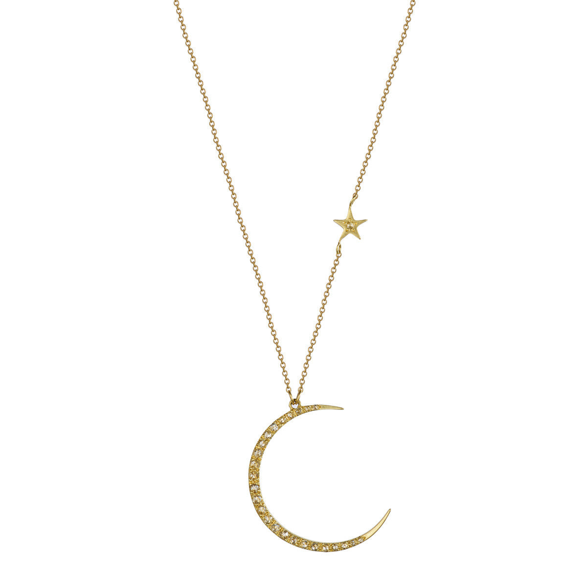 18K Gold Crescent Moon & Star Pendant with Diamonds