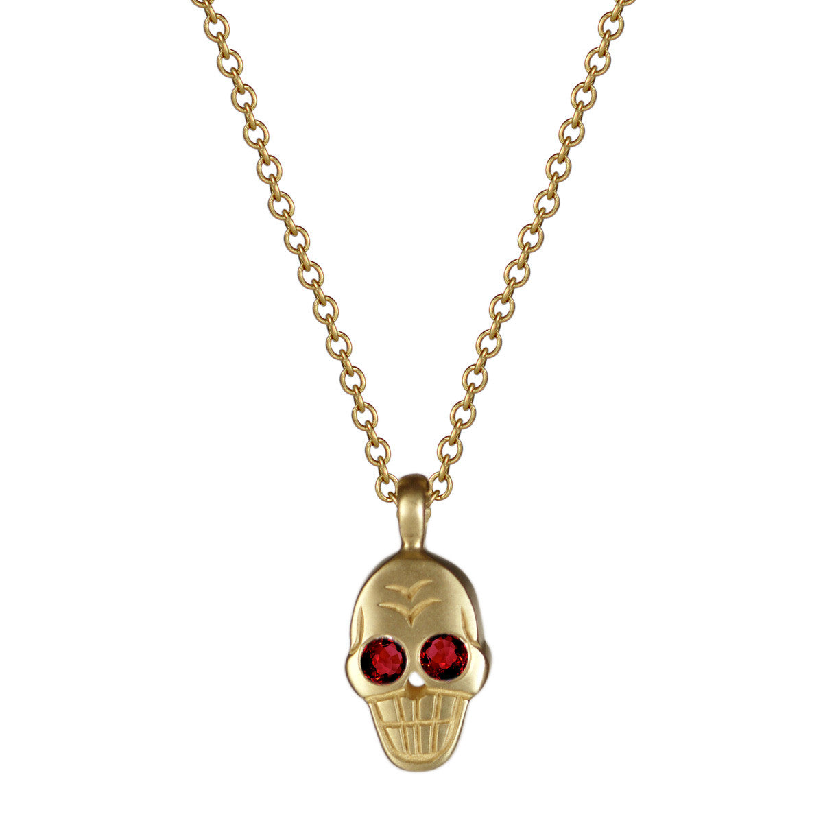 18K Gold Skull Pendant with Rubies
