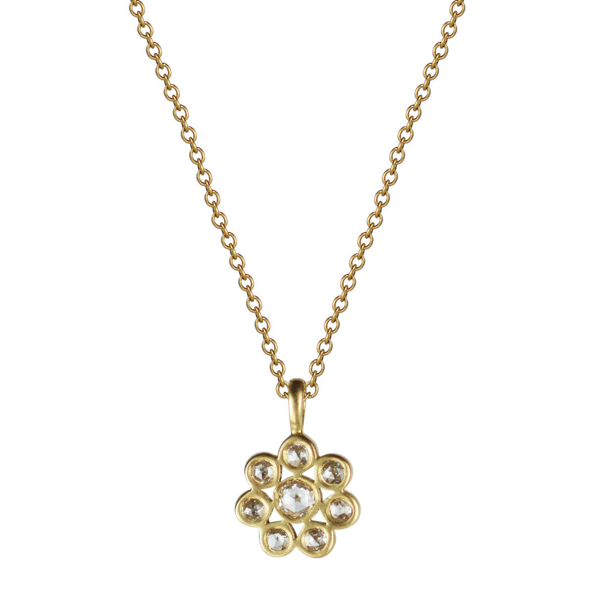 18K Gold Small Diamond Flower Pendant