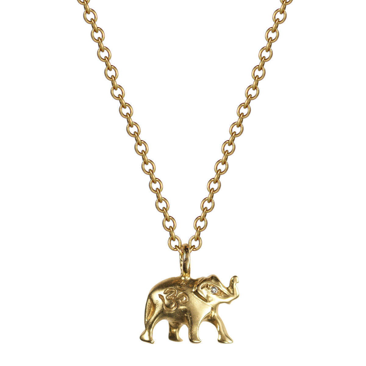 18K Gold Om Elephant Pendant  with Diamond Eyes