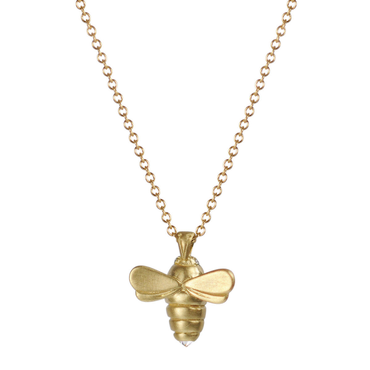 18K Gold Bumblebee Pendant with Diamond Eyes and Stinger