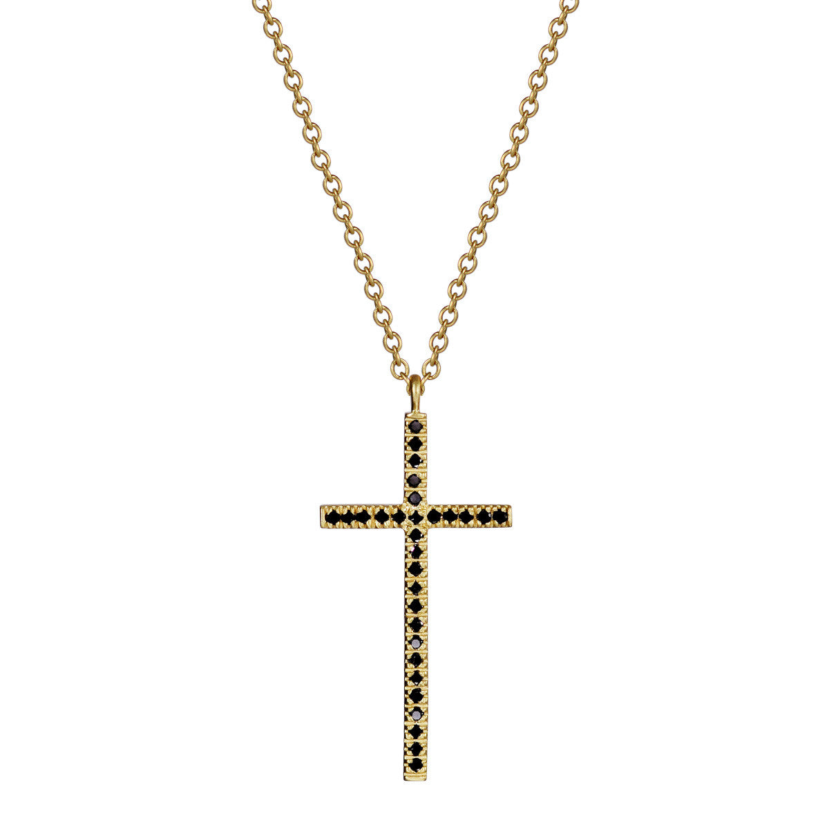 18K Gold Black Diamond Pave Cross Pendant - Me&Ro
