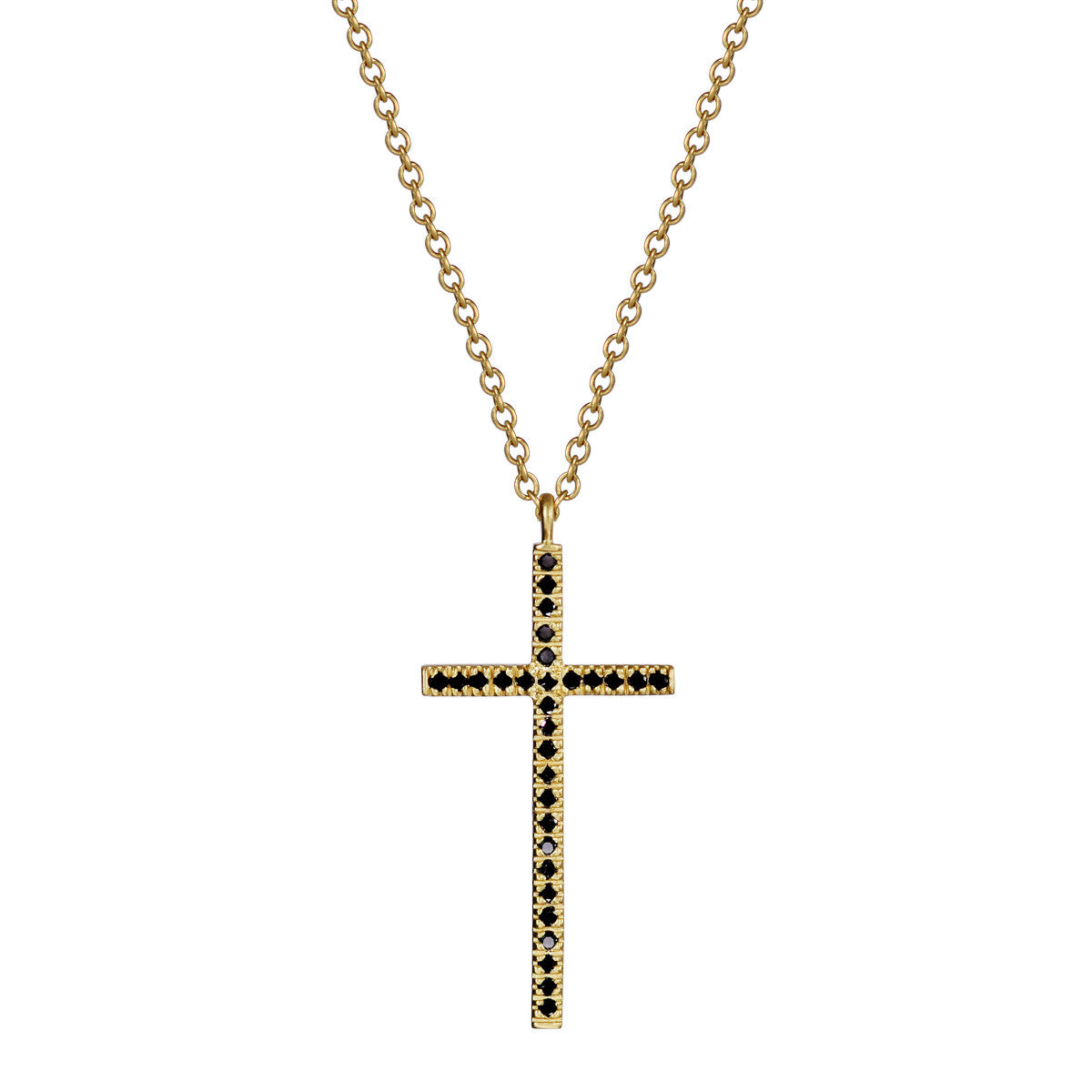 18K Gold Black Diamond Pave Cross Pendant