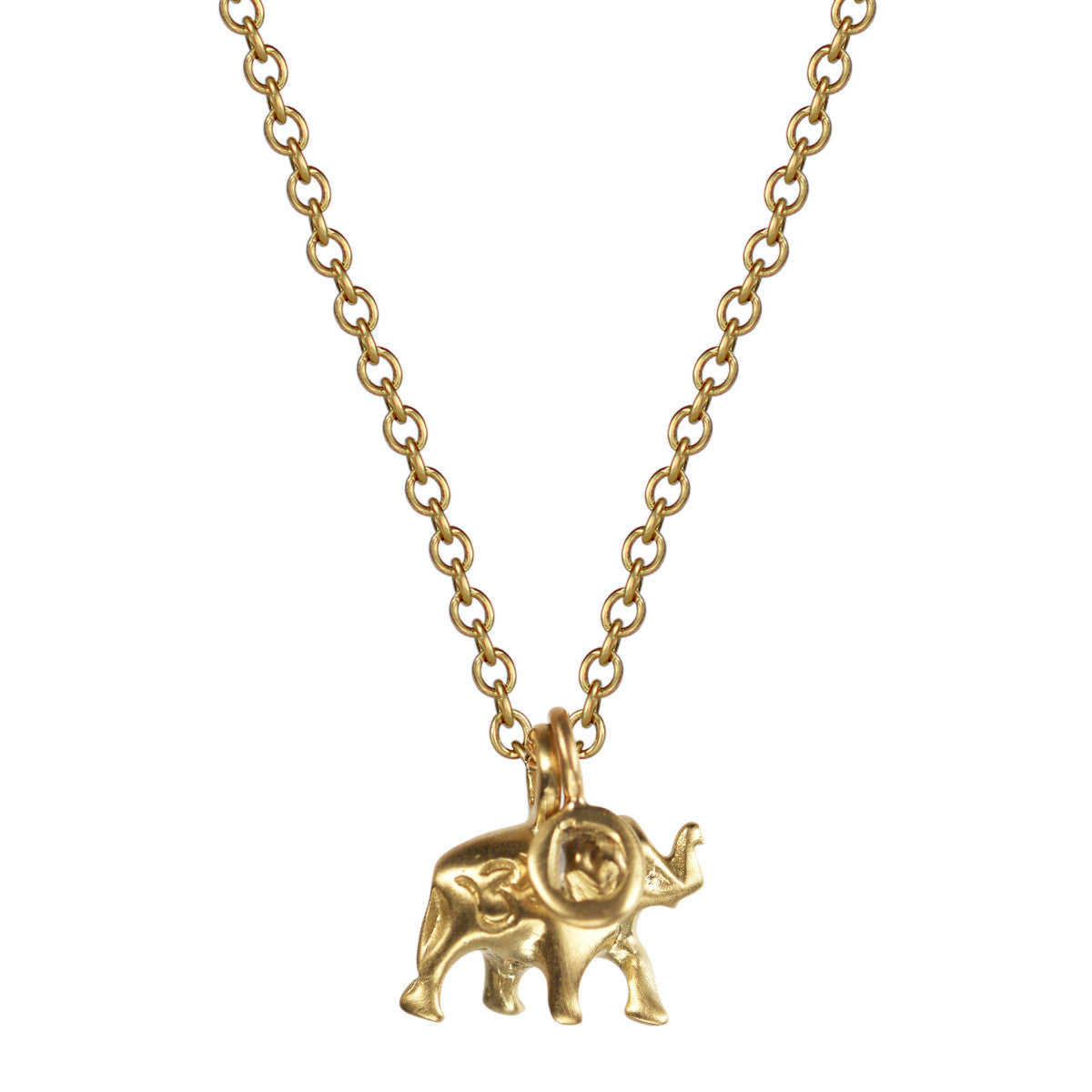 18K Gold Elephant &amp; Flat Diamond Charm Pendant