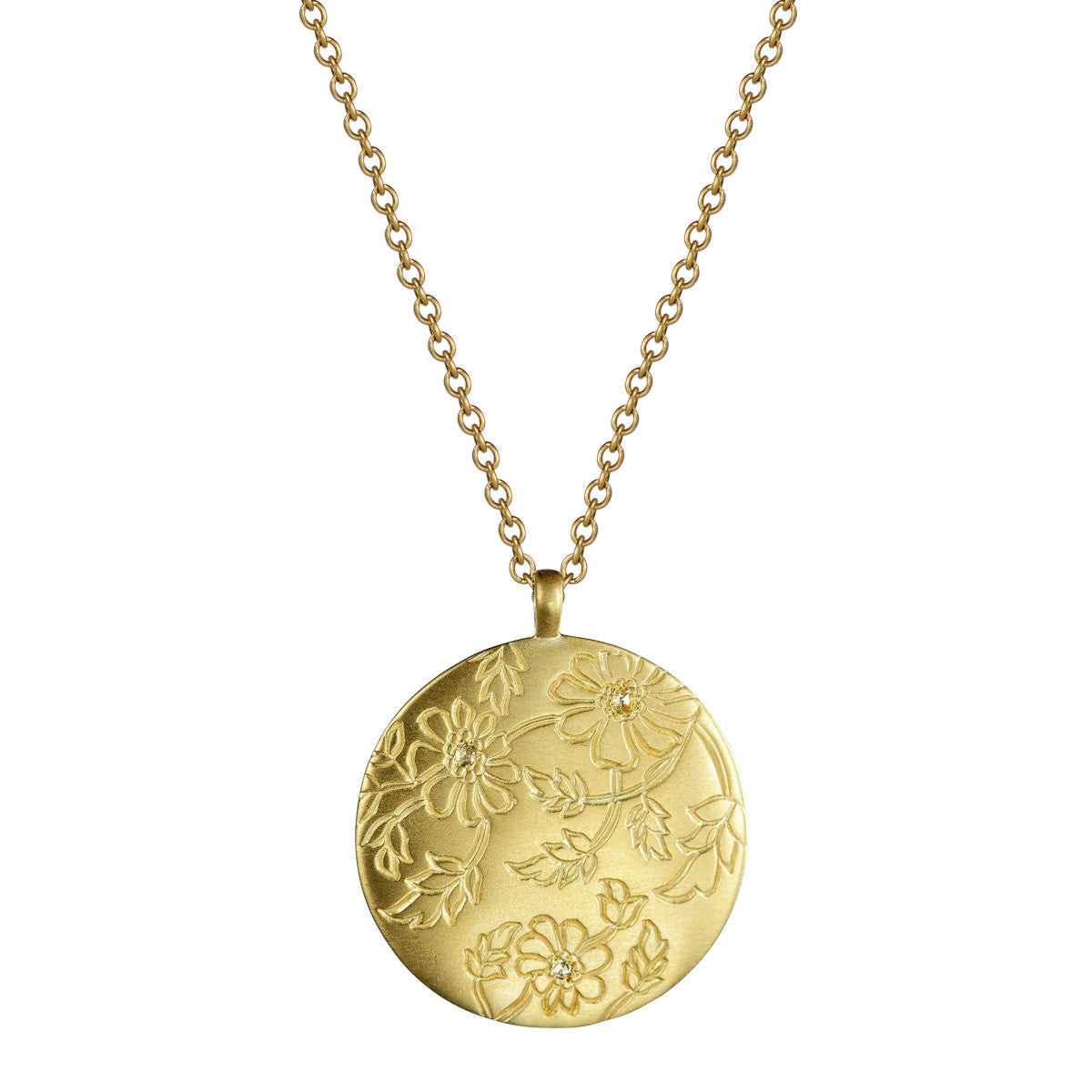 18K Gold Circle Paisley Pendant with Diamonds