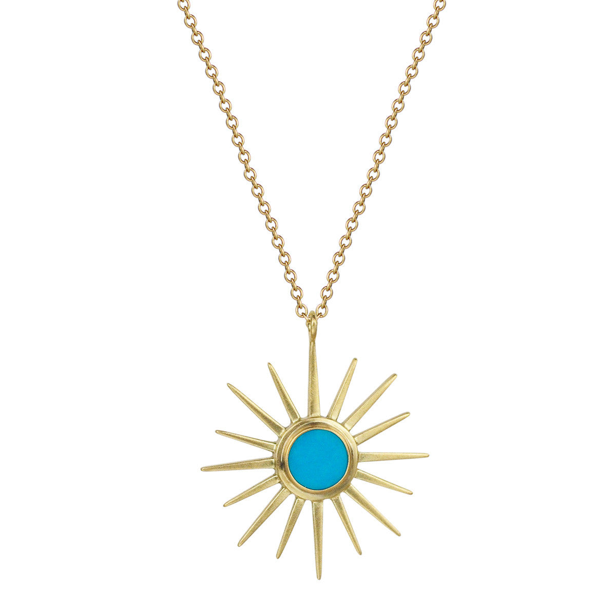 18K Gold Sun Pendant with Turquoise Center