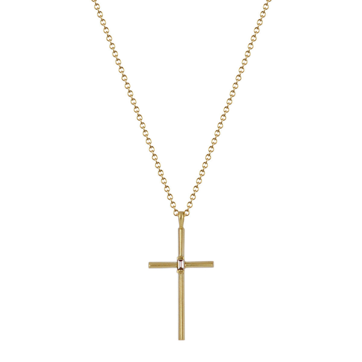 18K Gold Fine Cross Pendant with Baguette Champagne Diamond