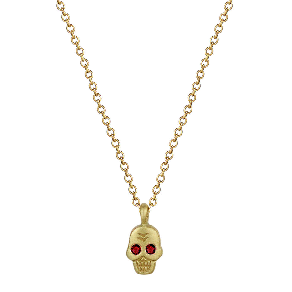 18K Gold Mini Skull Pendant with Ruby Eyes