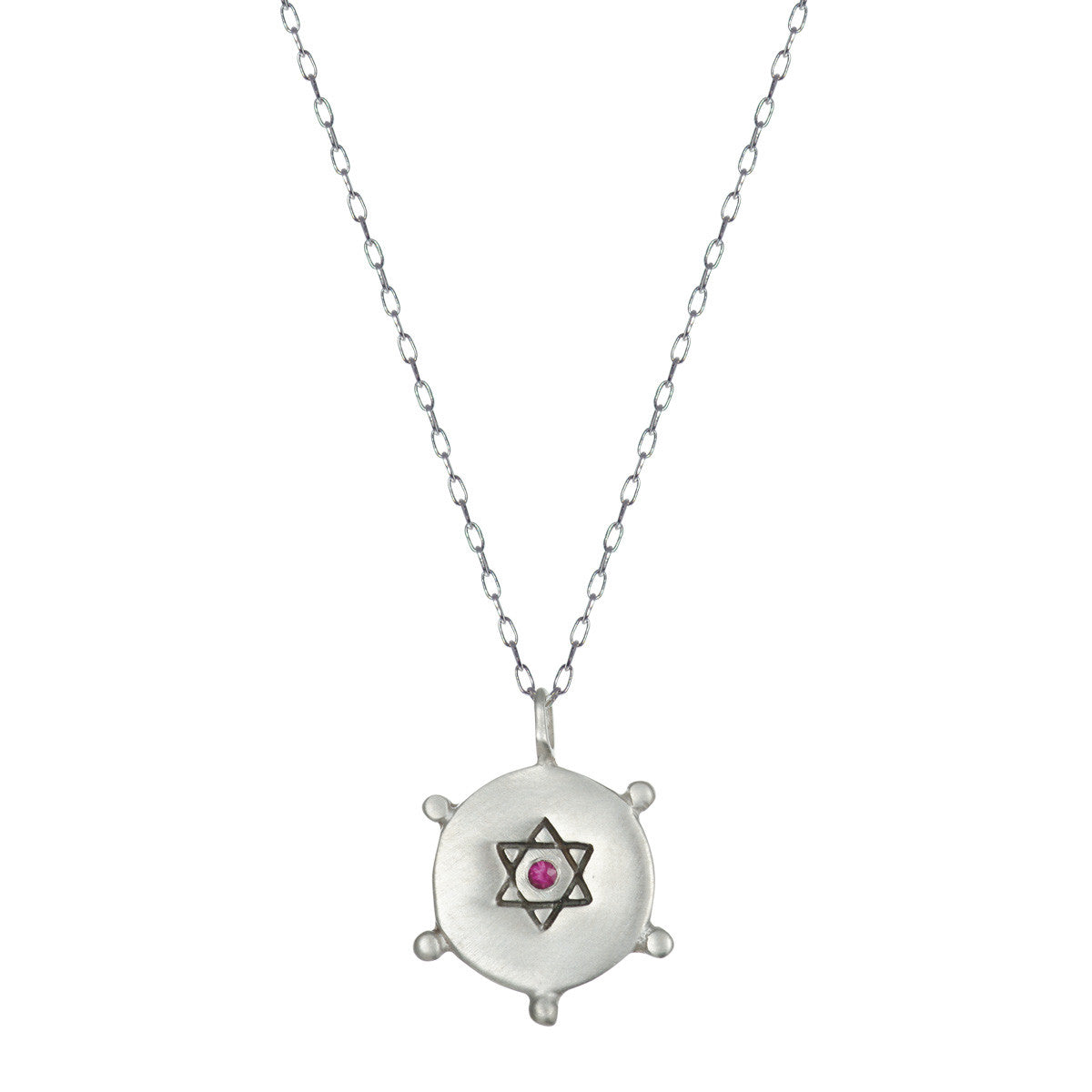 Sterling Silver Small Star of David Pendant with Ruby