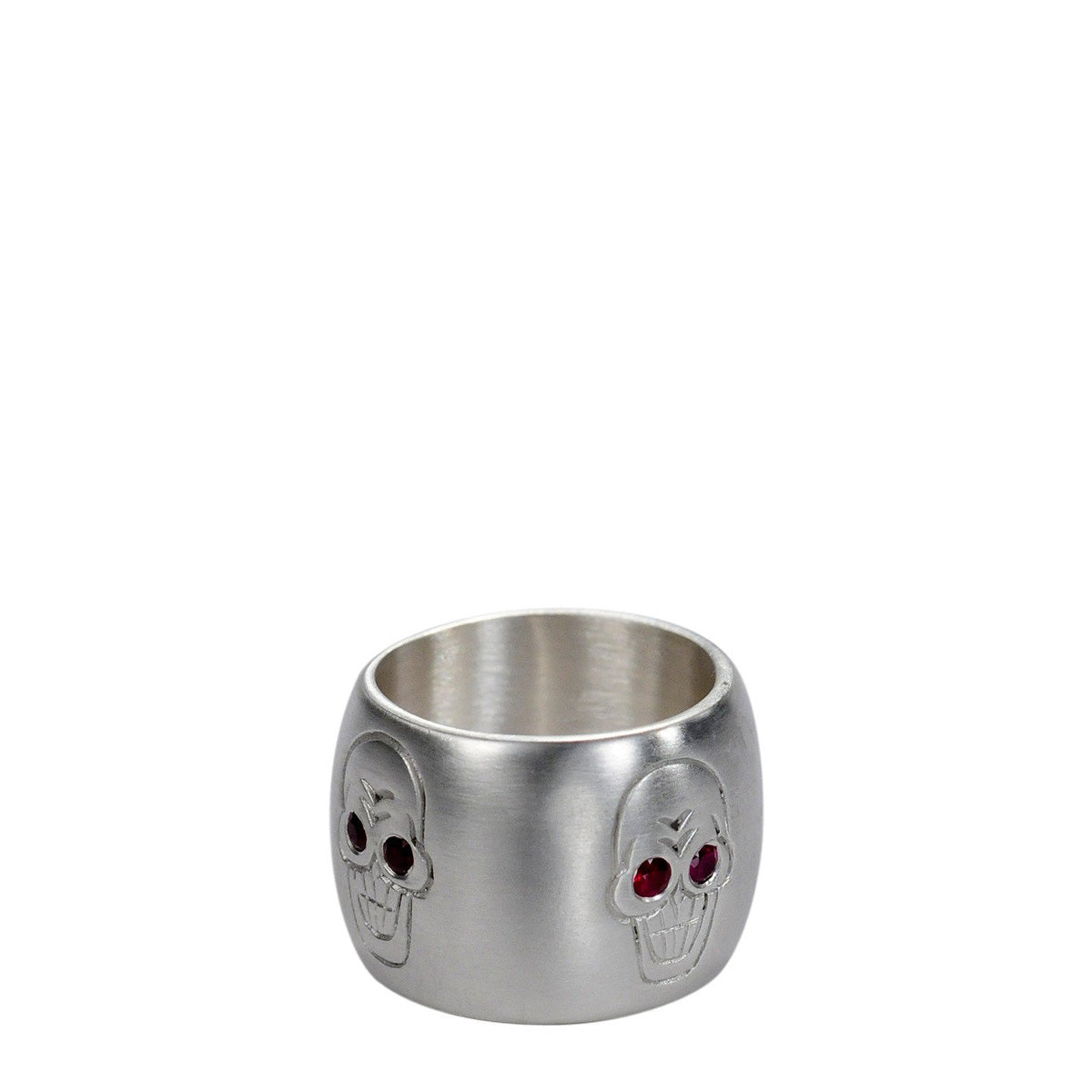 Sterling Silver Wide Skull Band with Ruby Eyes