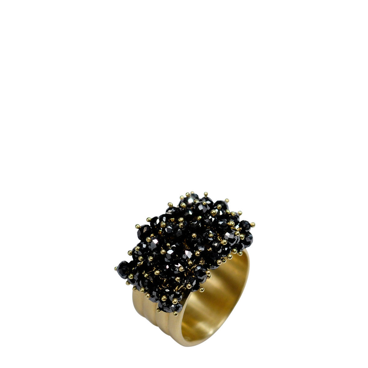 18K Gold Wide Band with Black Diamonds
