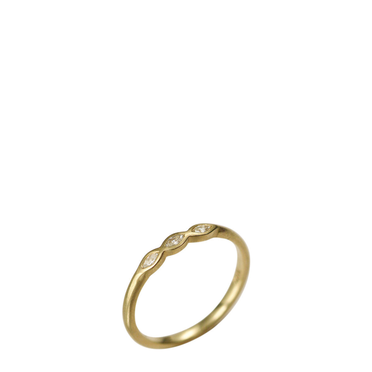 18K Gold Three Stone Marquise Diamond Ring
