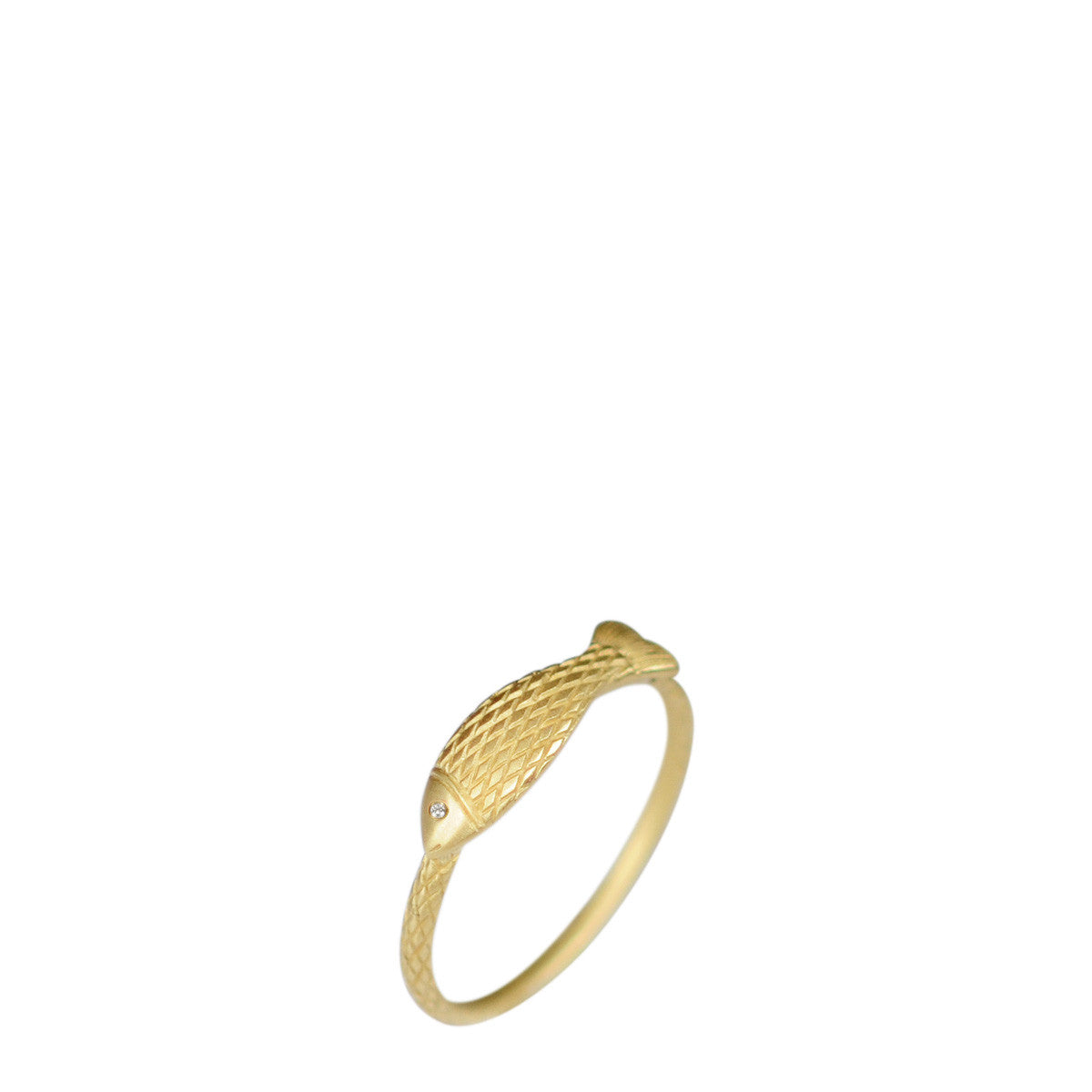 18K Gold Fish Ring with Diamond Eye
